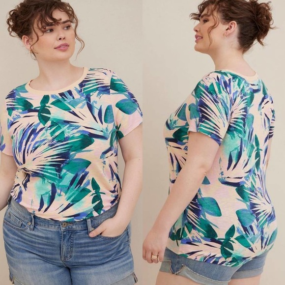Torrid Palm Print Classic Soft Slub Crew Neck Tee Size‎ 0/LARGE - Picture 2 of 10